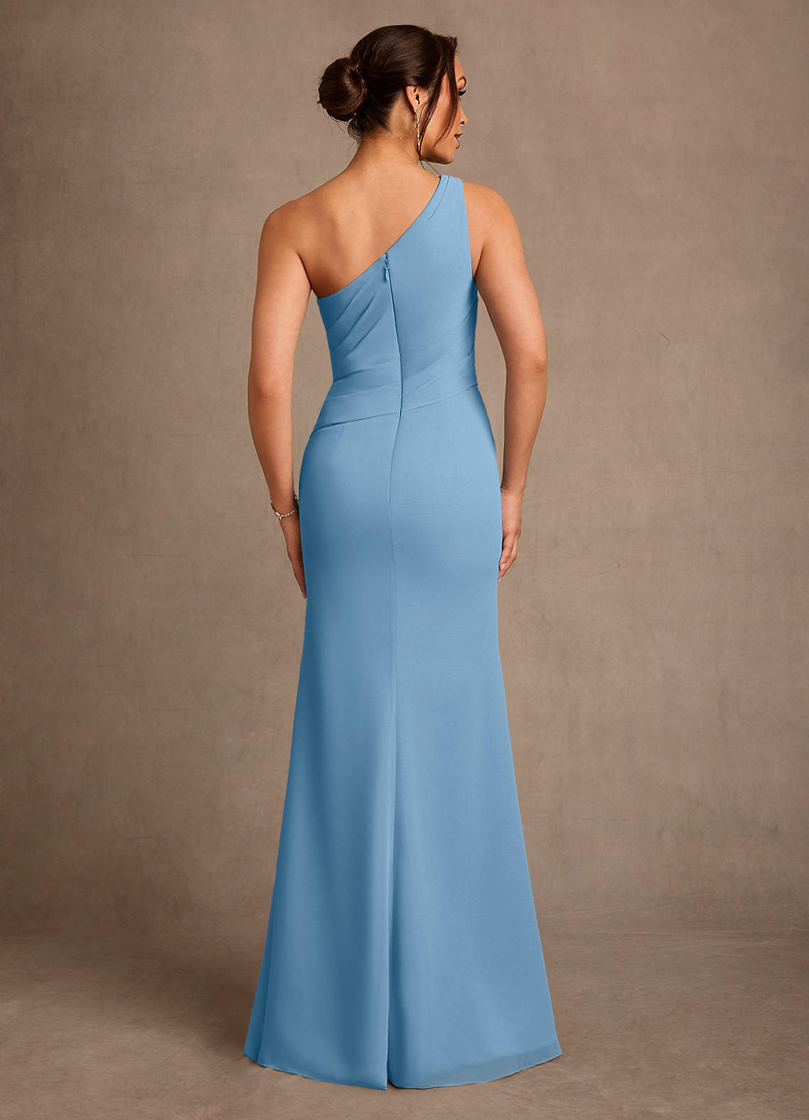Floy Sheath One-Shoulder Chiffon Mother of the Bride Dress in Steel Blue