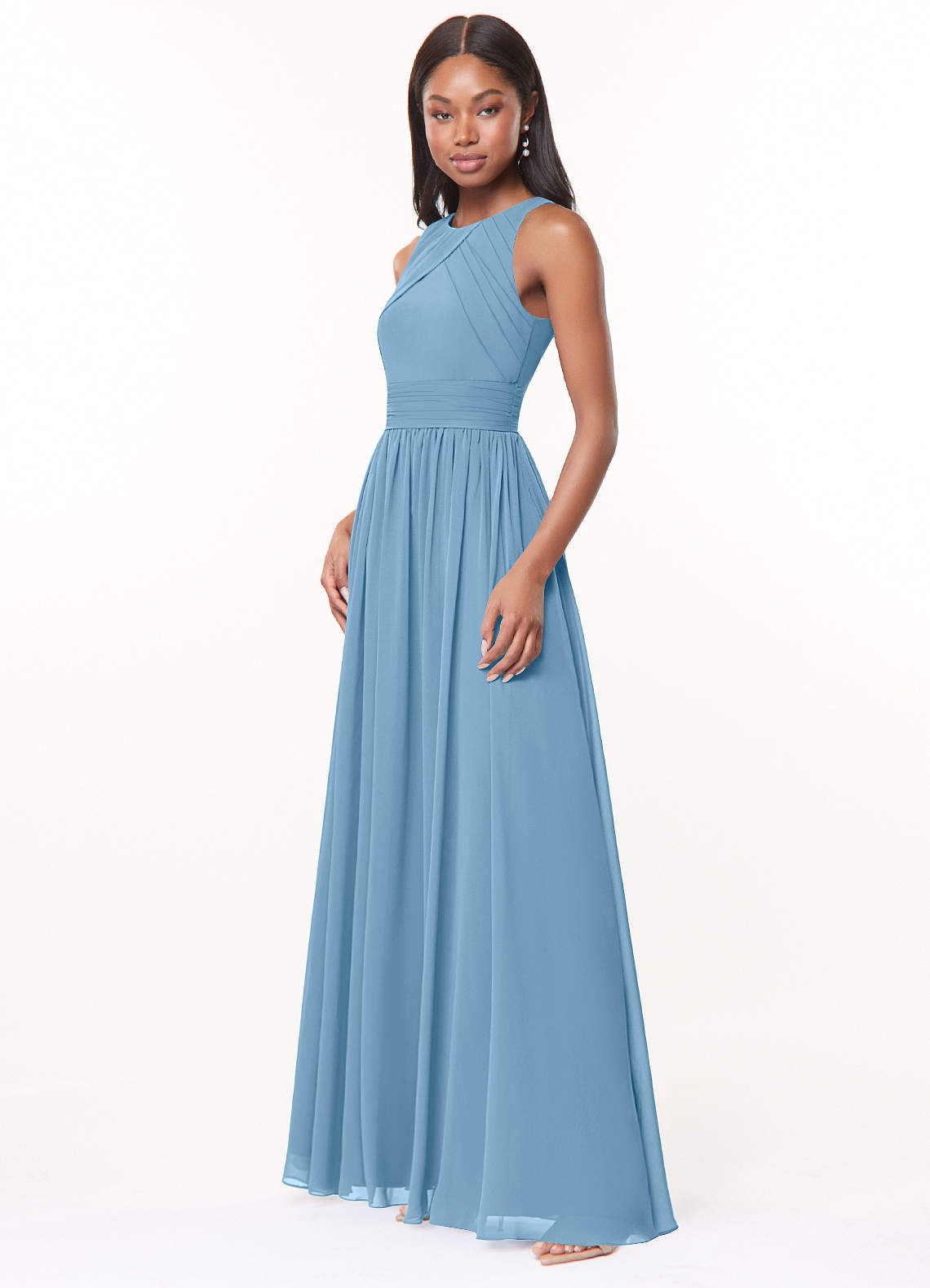 Harper A-Line Scoop-Neck Chiffon Bridesmaid Dress in Steel Blue