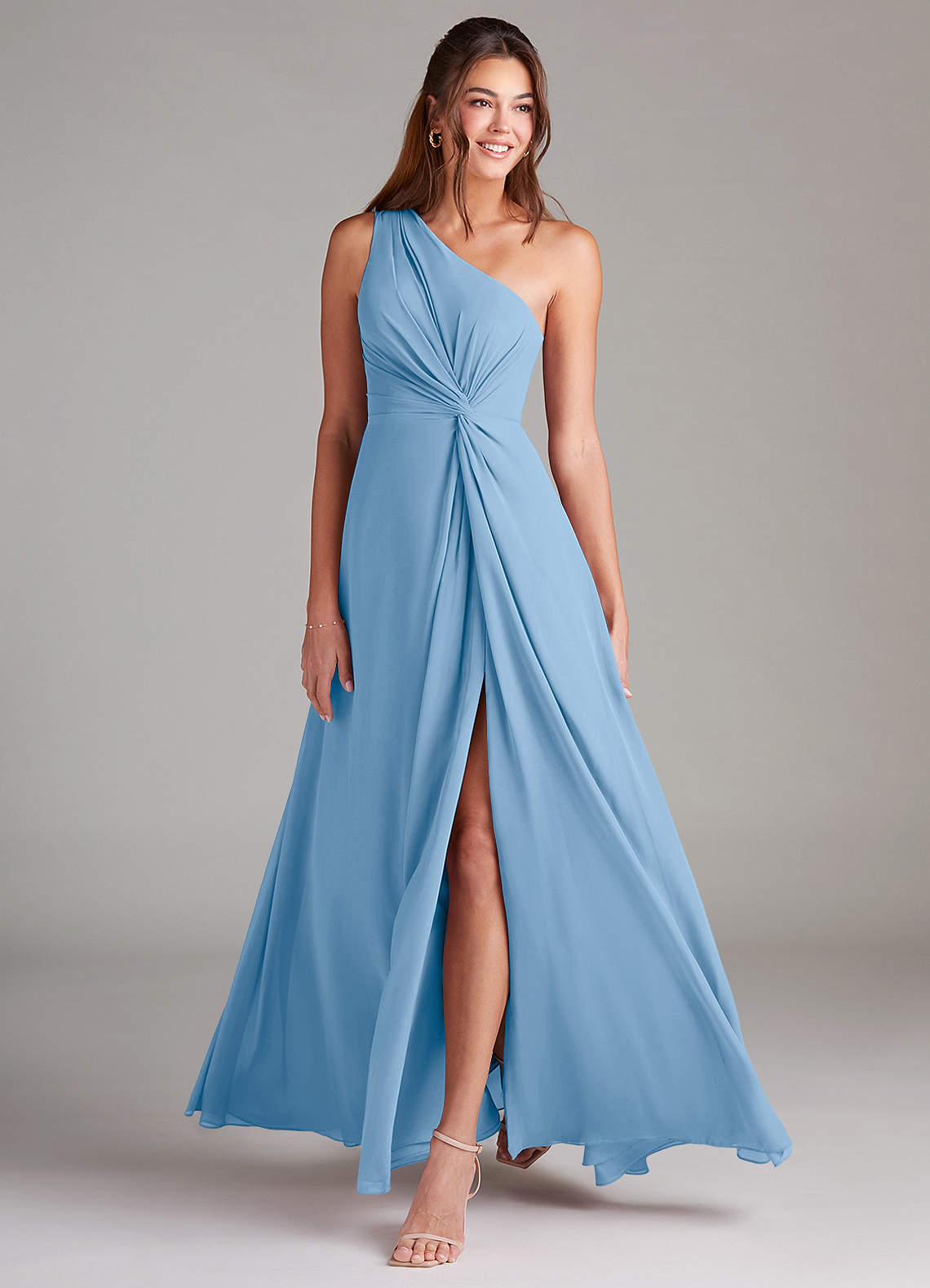 Brooke A-Line One-Shoulder Chiffon Bridesmaid Dress in Powder Blue
