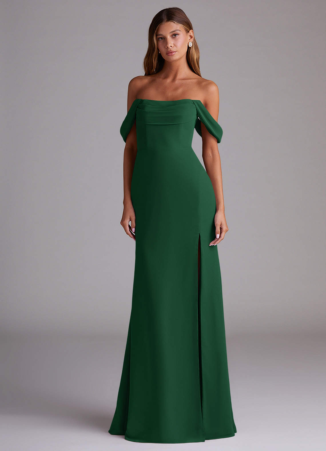 Saige A-Line Off-the-Shoulder Chiffon Bridesmaid Dress in Dark Green