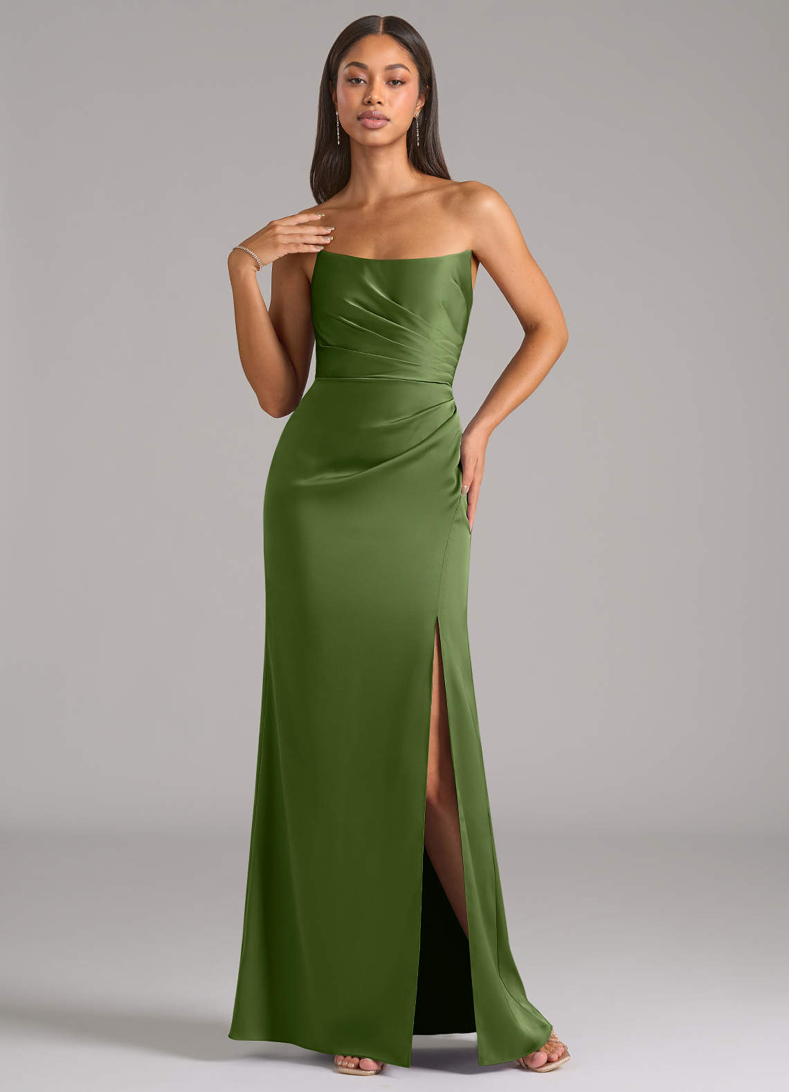 Marla Sheath Strapless Stretch Satin Bridesmaid Dress in Juniper