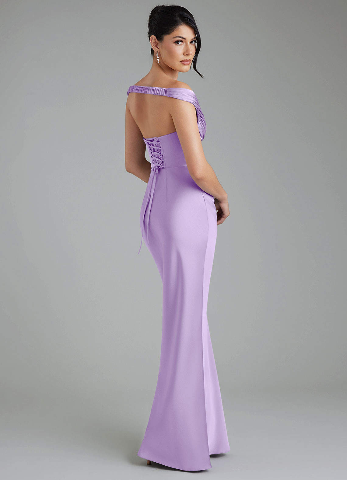 Stella Sheath V-Neck Stretch Satin Bridesmaid Dress in Lilac