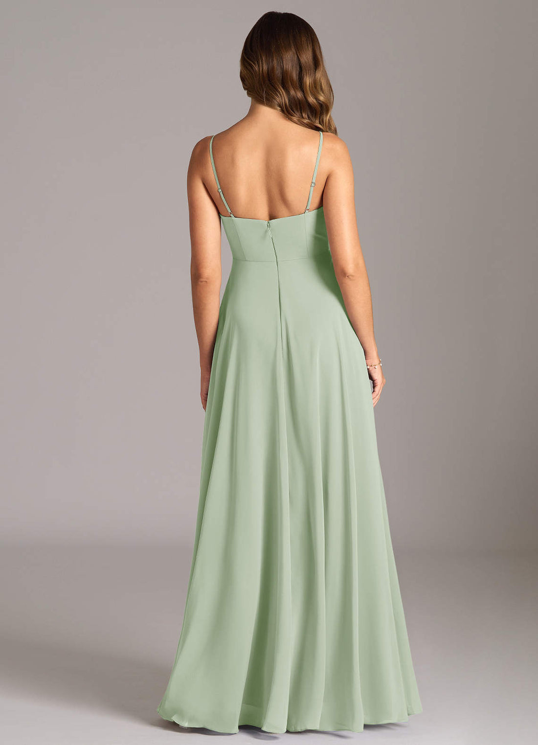 Amani A-Line V-Neck Chiffon Bridesmaid Dress in Dusty Sage