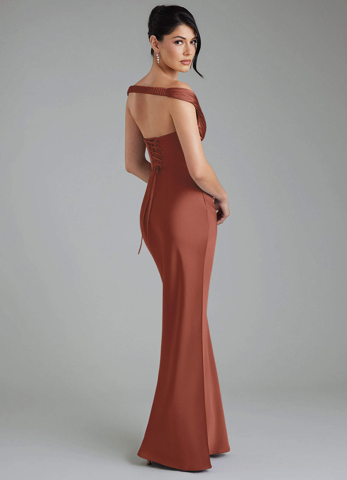Stella Sheath V-Neck Stretch Satin Bridesmaid Dress in Auburn