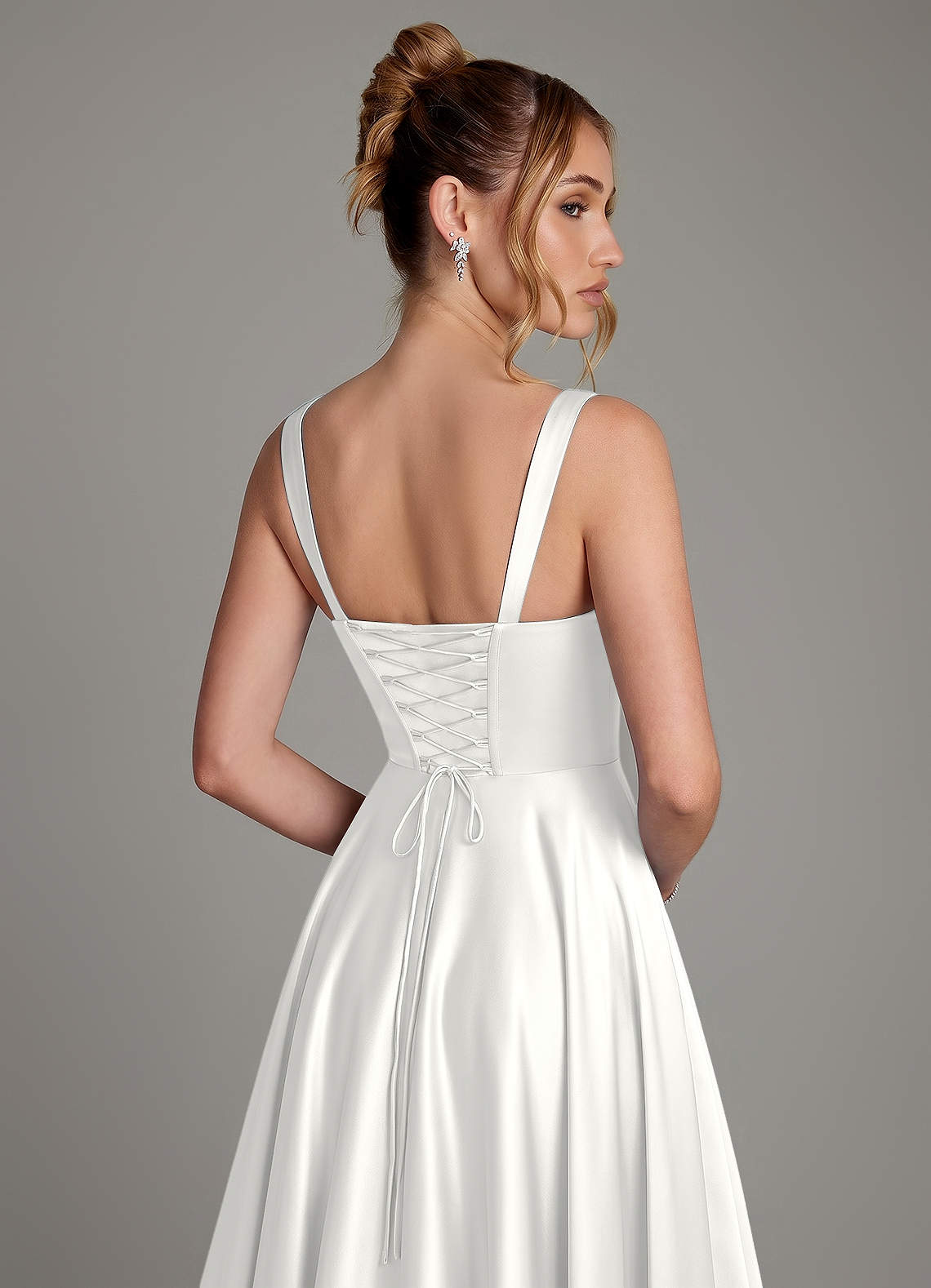Azaria A-Line Square-Neck Stretch Satin Bridesmaid Dress in white