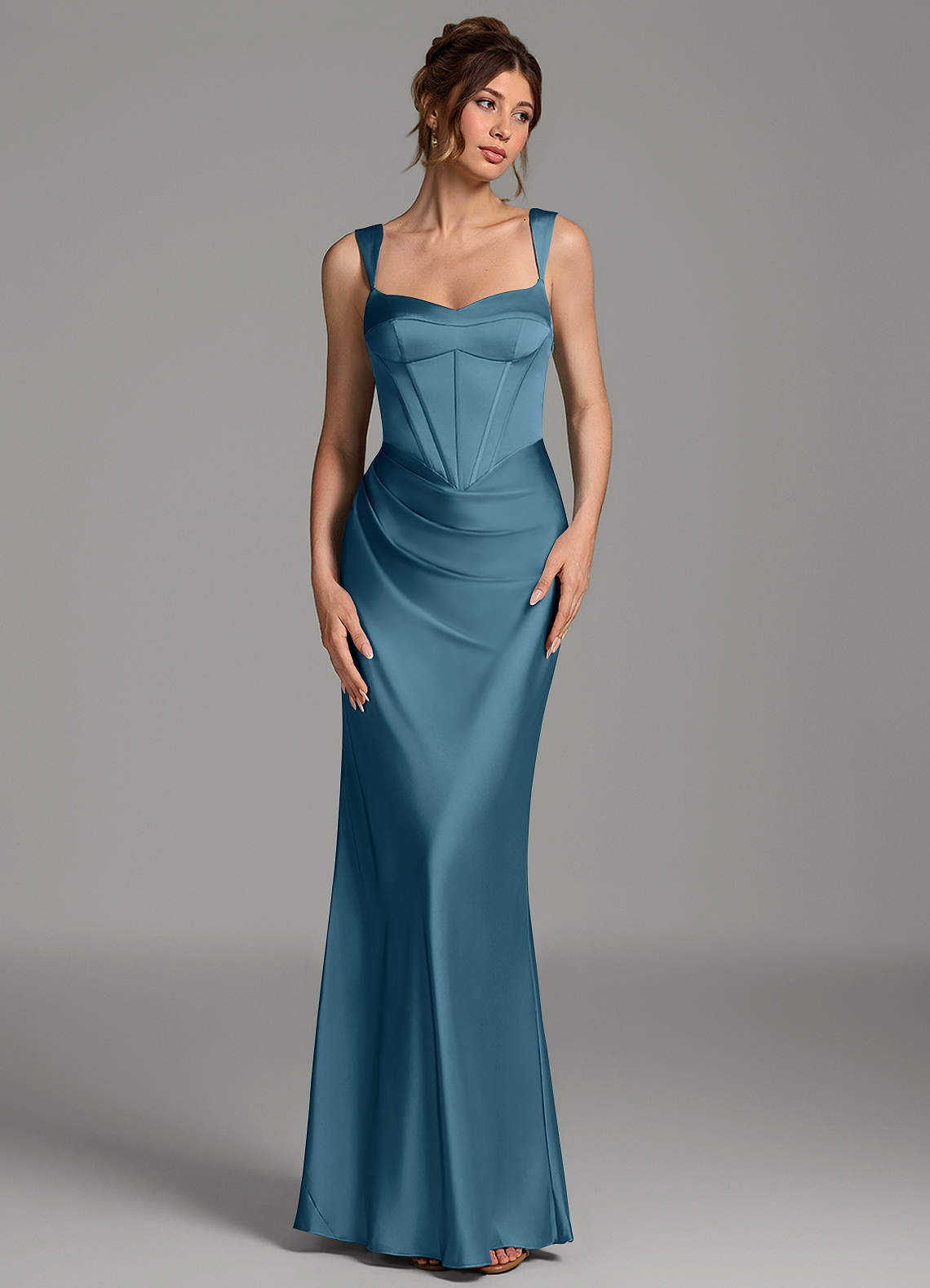 Mela Sheath Sweetheart Stretch Satin Bridesmaid Dress in Bermuda