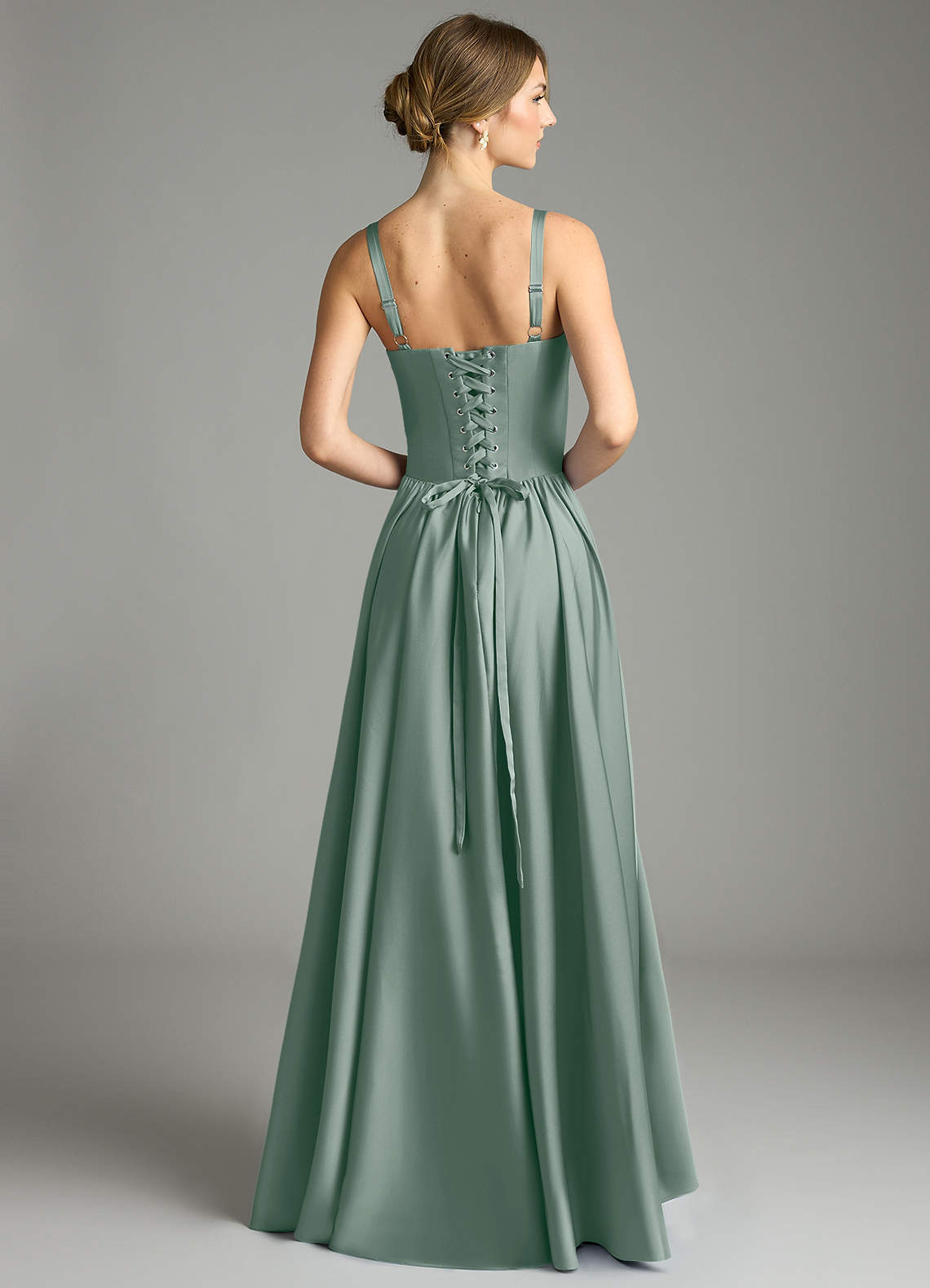Evadina A-Line Sweetheart Stretch Satin Bridesmaid Dress in Silver Sage