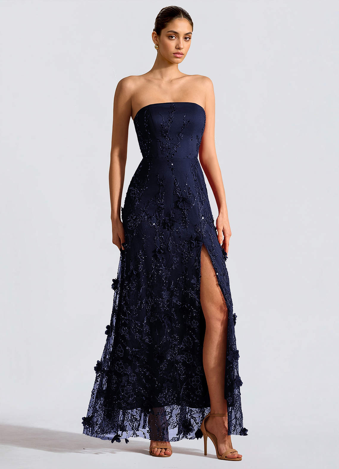 Fairuza A-Line Straight-Neck Tulle Wedding Guest Dress in Navy