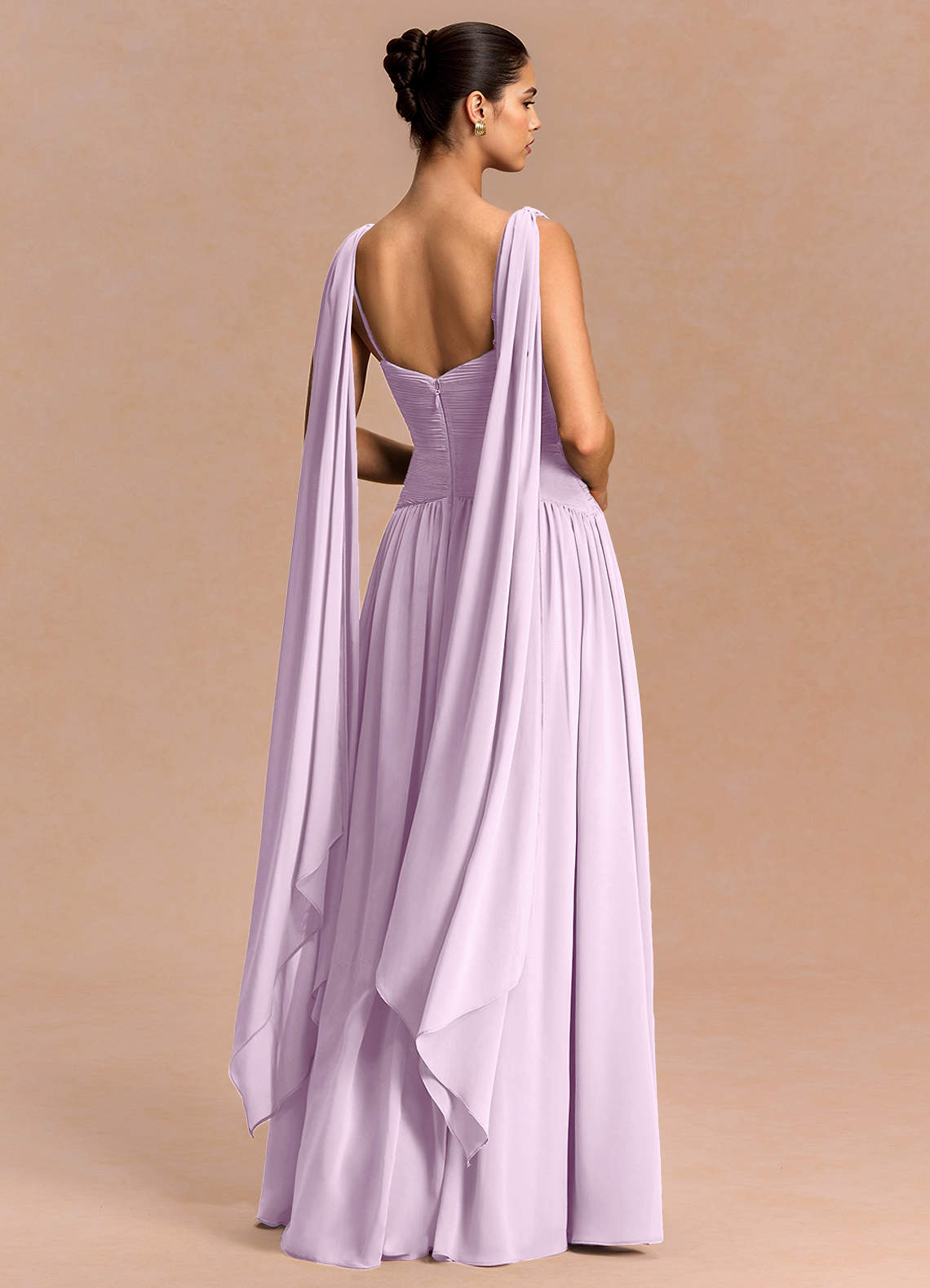 Eluney A-Line V-Neck Chiffon Evening Dress in Frosted Lilac