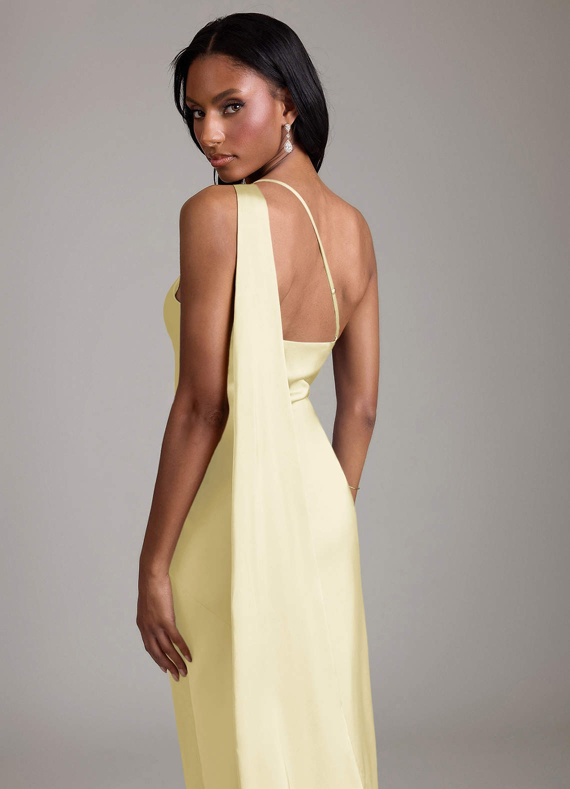 Juniper Mermaid One-Shoulder Stretch Satin Bridesmaid Dress in Lemon Sorbet