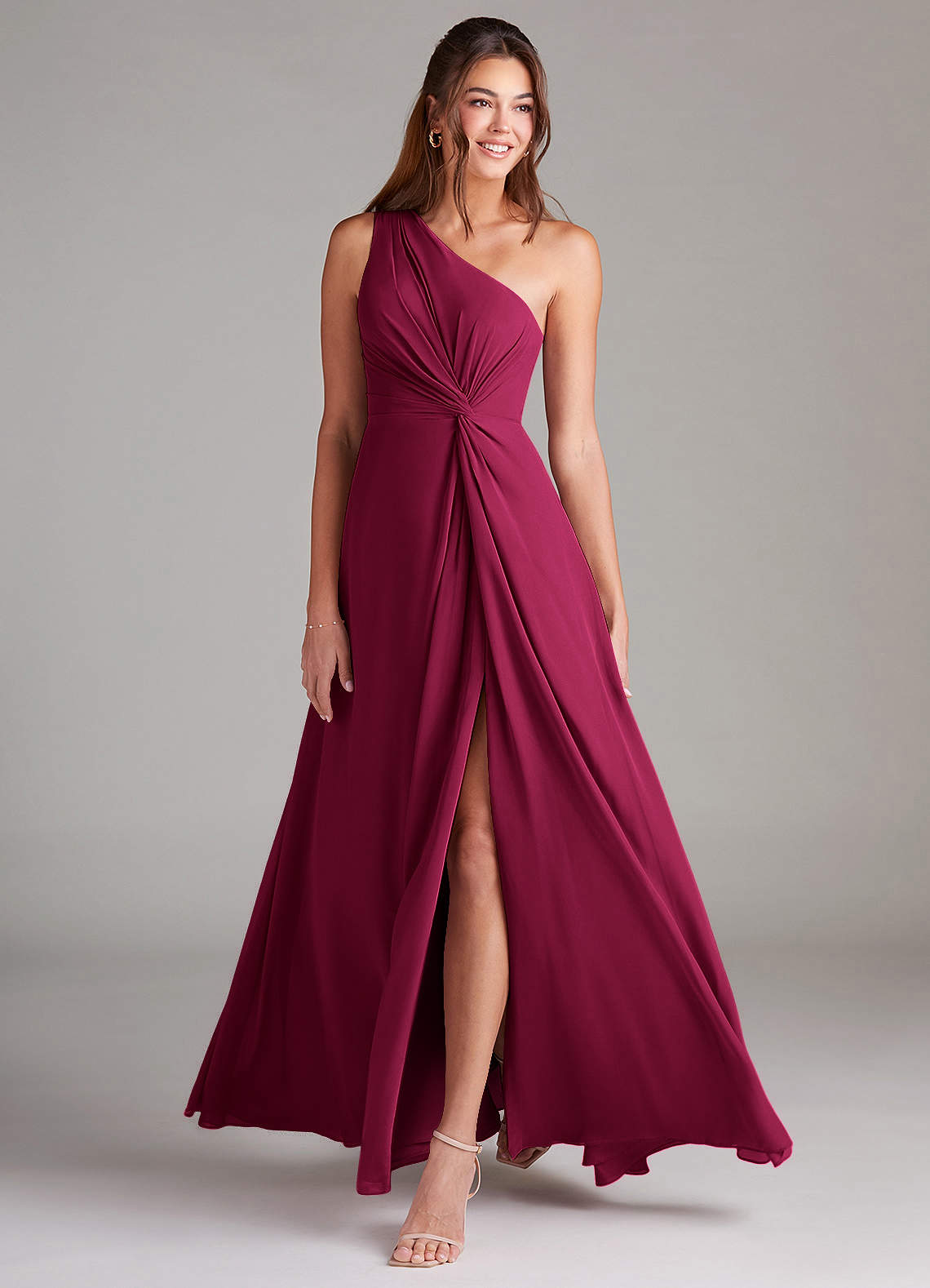 Brooke A-Line One-Shoulder Chiffon Bridesmaid Dress in Burgundy