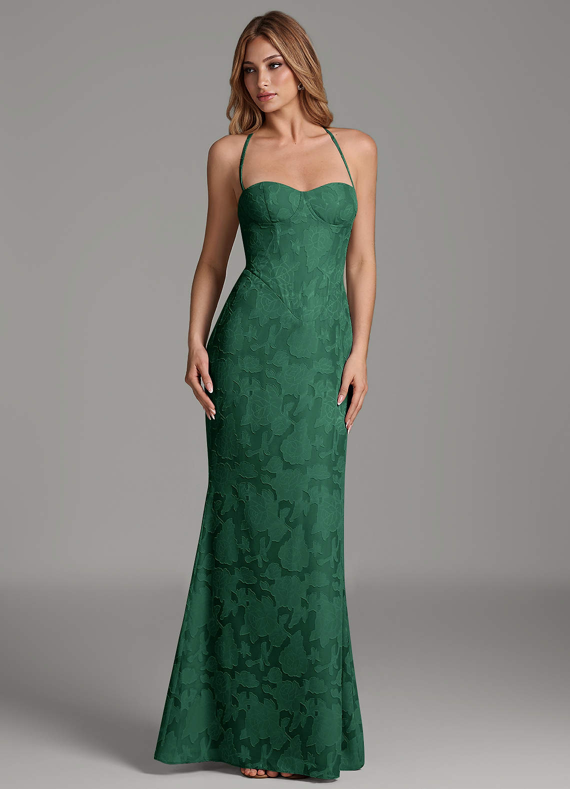 Dara Mermaid Sweetheart Floral Burnout Bridesmaid Dress in Dark Green