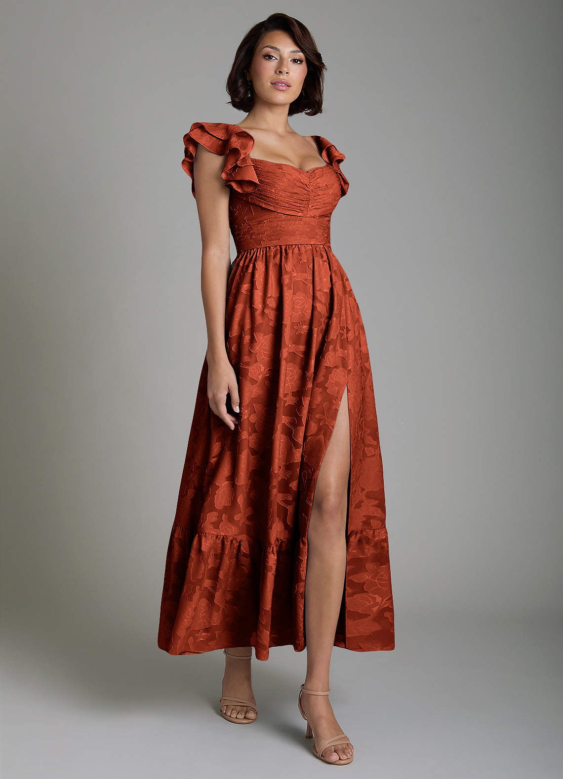 Anaya A-Line V-Neck Floral Burnout Bridesmaid Dress in Auburn
