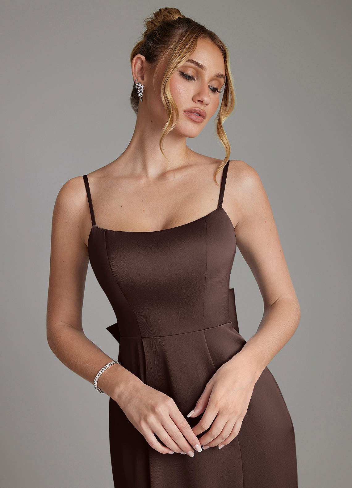 Zherra Mermaid Scoop-Neck Stretch Satin Bridesmaid Dress in Ganache