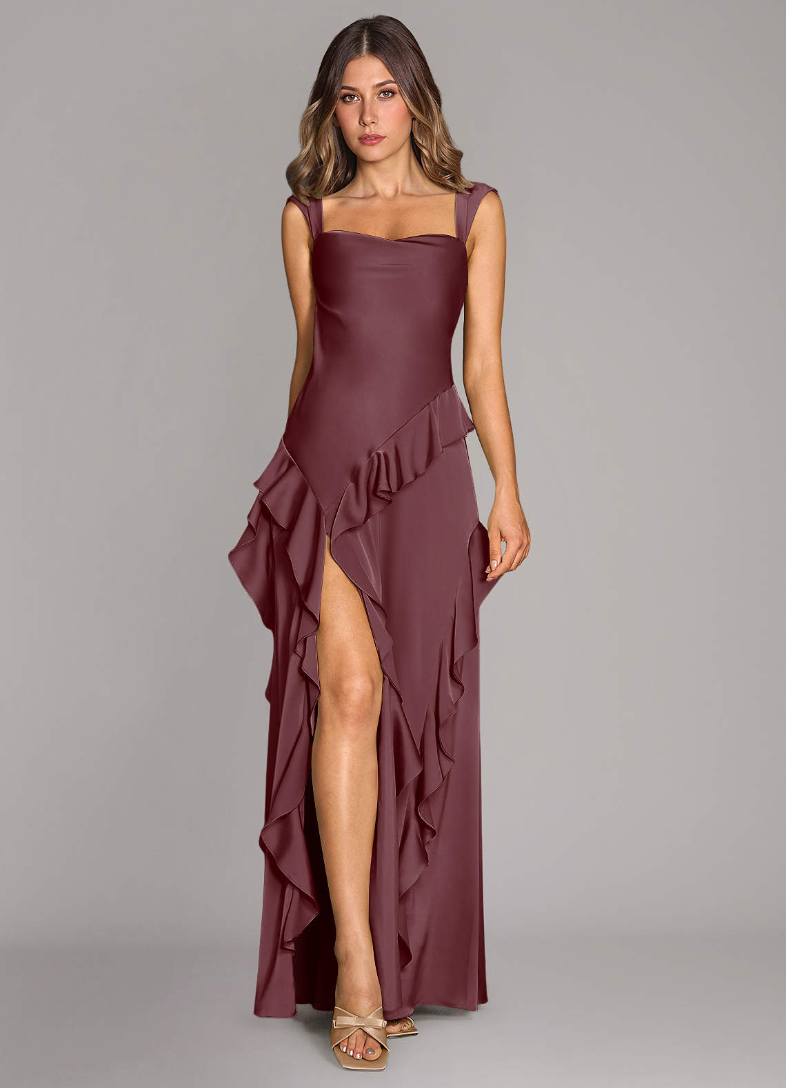 Sloane A-Line Sweetheart Stretch Satin Bridesmaid Dress in Sangria