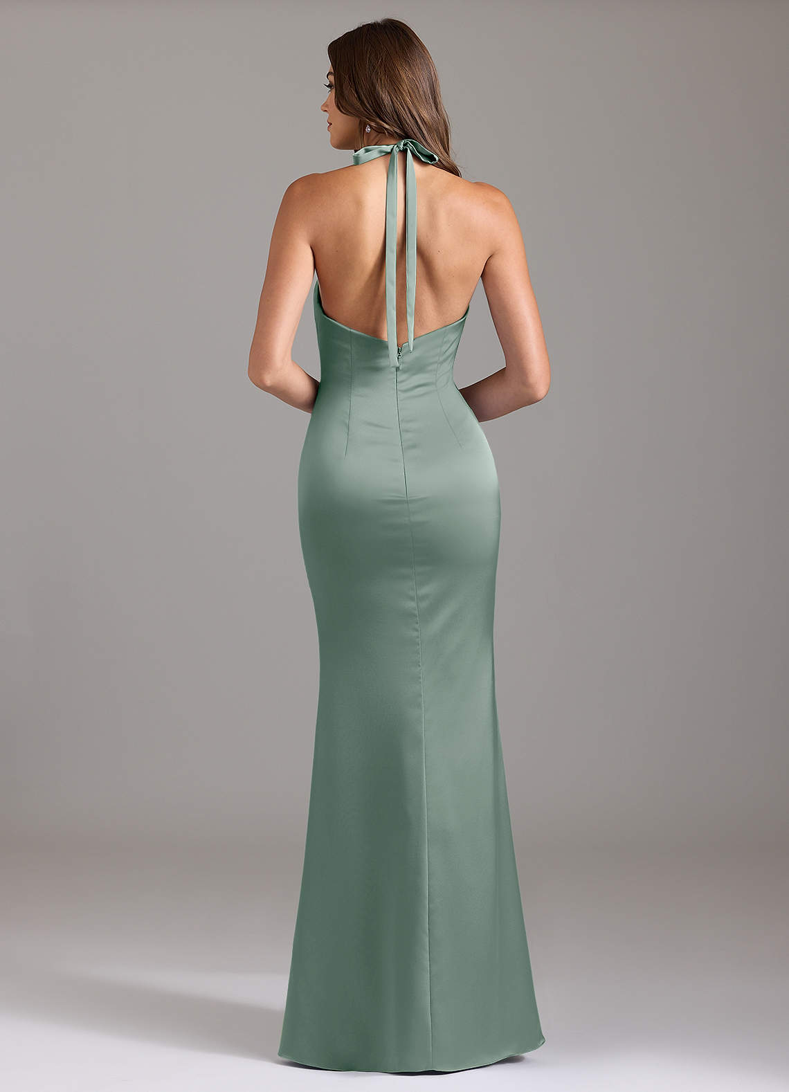Valerie Mermaid V-Neck Stretch Satin Bridesmaid Dress in Silver Sage