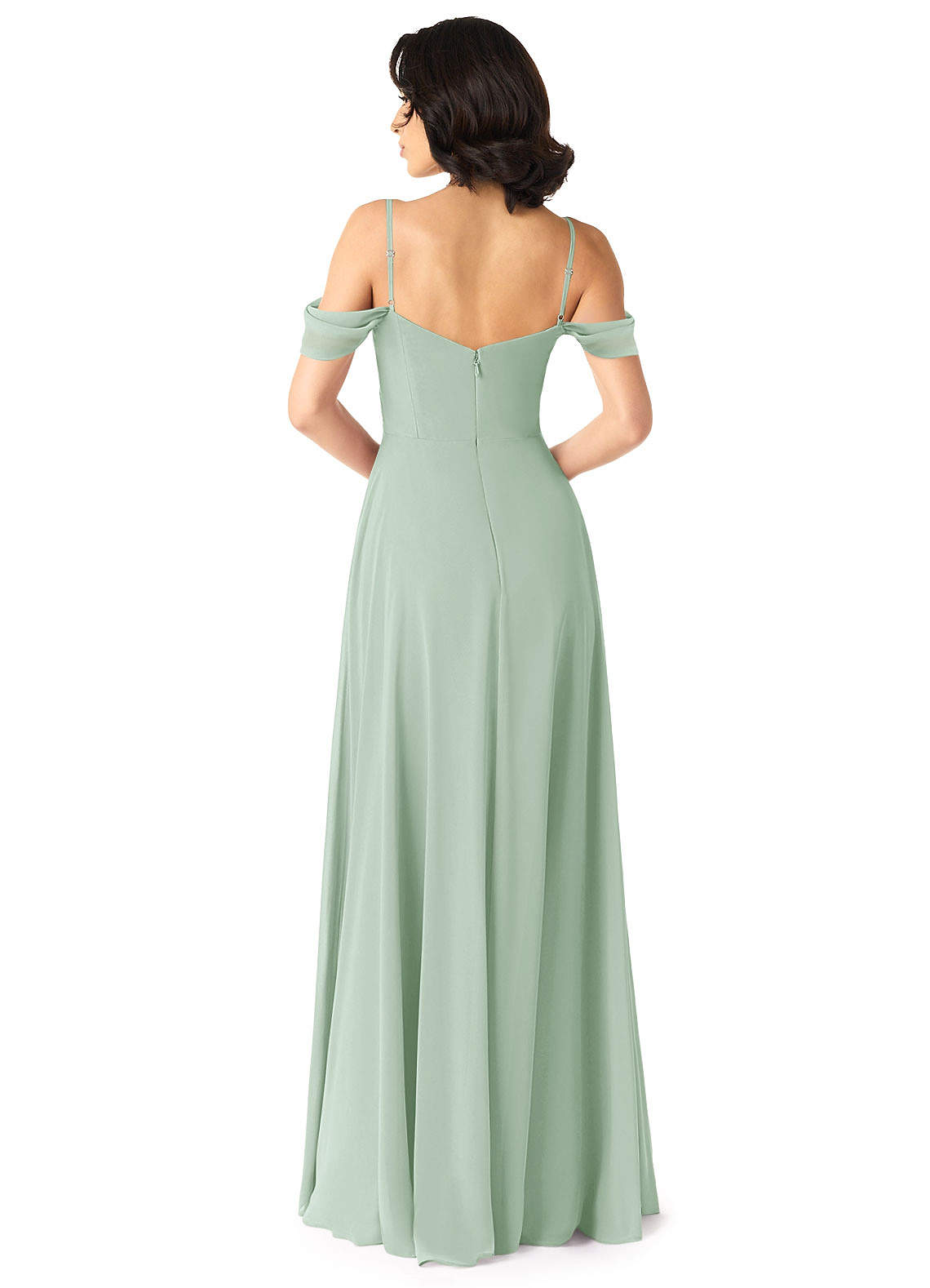 Tancie A-Line Off-the-Shoulder Chiffon Bridesmaid Dress in Agave
