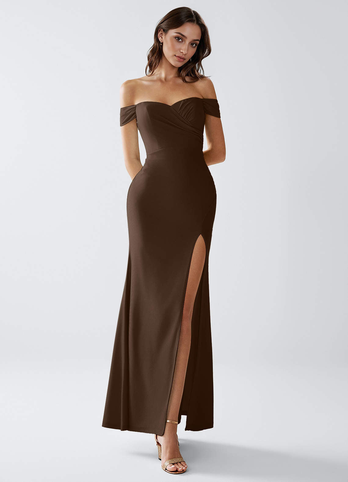 Crala Sheath Corset Stretch Knit Evening Dress in Dark Champagne