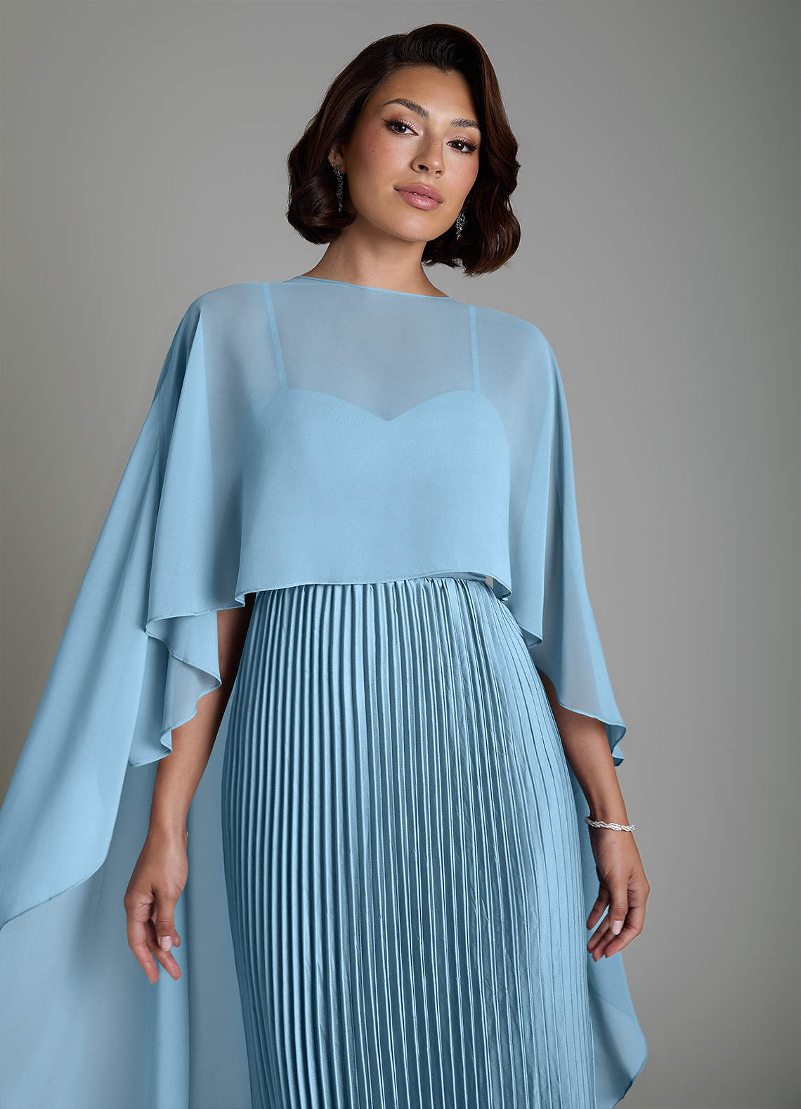 Micah A-Line Sweetheart Stretch Satin and Chiffon Bridesmaid Dress in Steel Blue