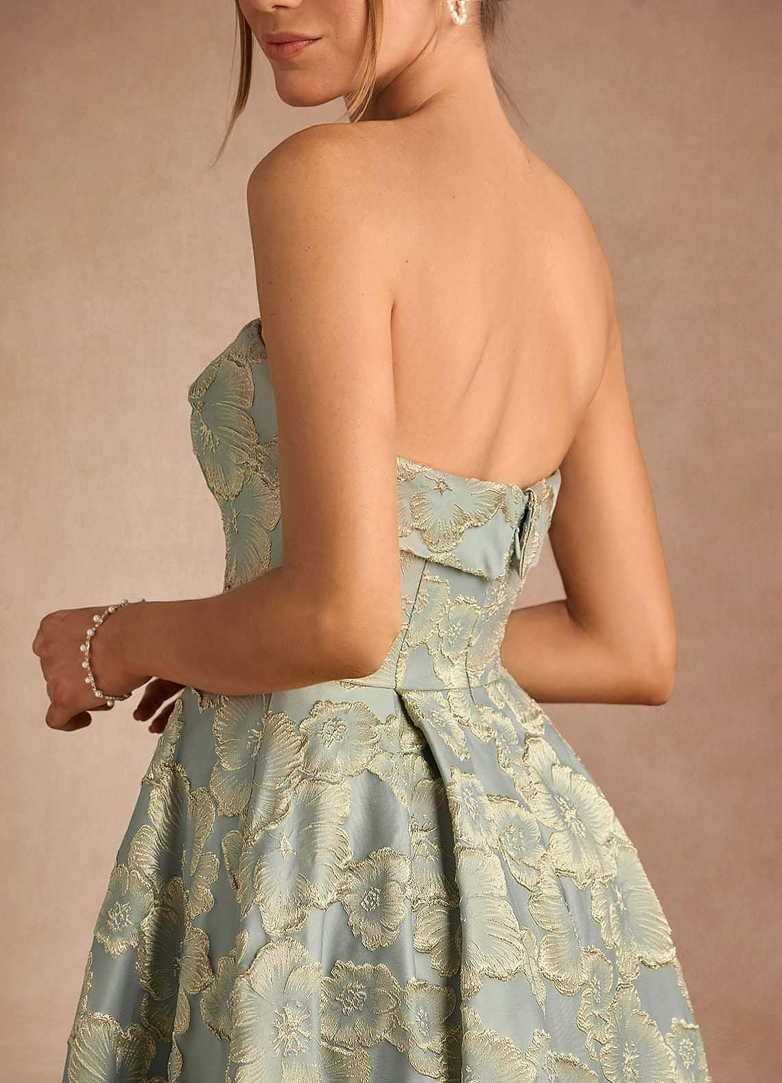 Florentine A-Line Bandeau Jacquard Taffeta Evening Dress in Blue