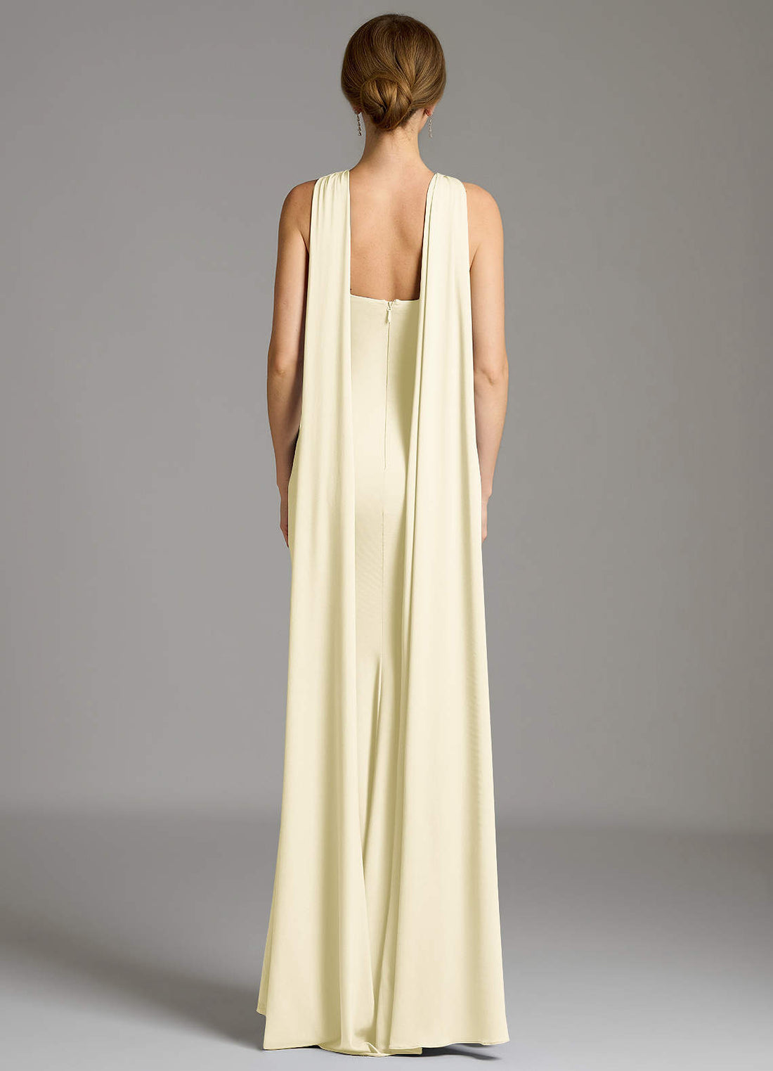 Sable Mermaid High-Neck Stretch Jersey Bridesmaid Dress in Lemon Sorbet