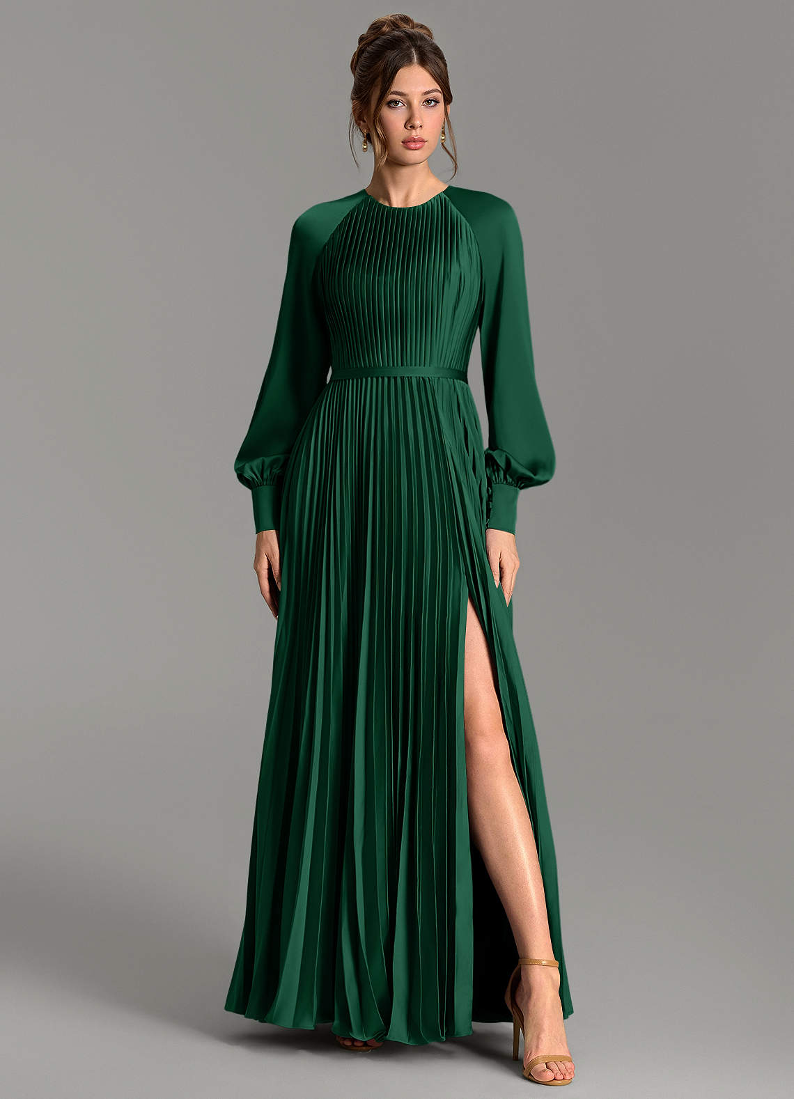 Grayson A-Line Scoop-Neck Stretch Satin Bridesmaid Dress in Dark Green