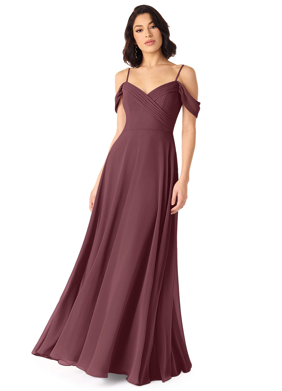Tancie A-Line Off-the-Shoulder Chiffon Bridesmaid Dress in Sangria