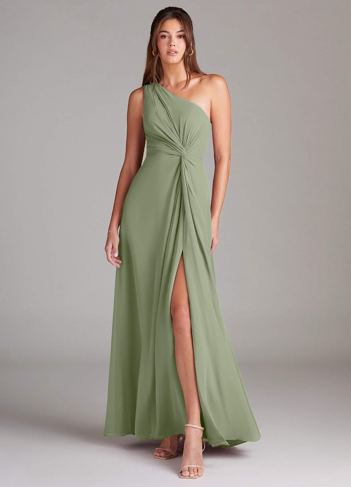 Brooke A-Line One-Shoulder Chiffon Bridesmaid Dress in Pistachio