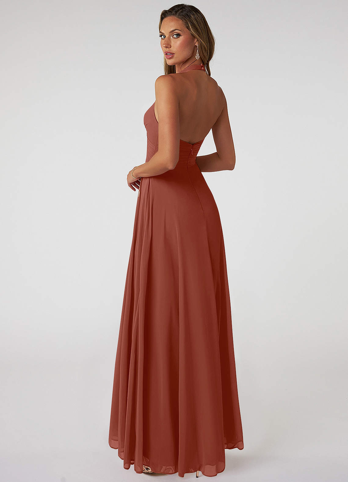 Tessie A-Line V-Neck Chiffon Bridesmaid Dress in Auburn