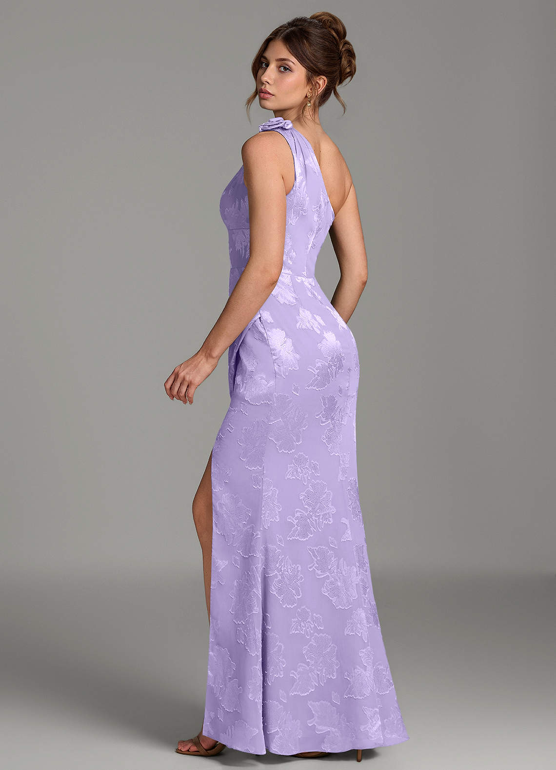 Yanie Mermaid One-Shoulder Jacquard Bridesmaid Dress in Lilac