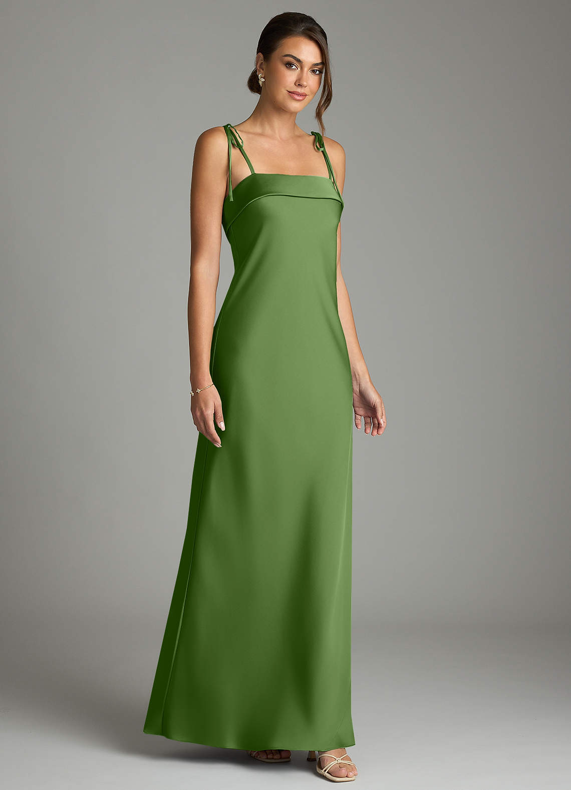 Ellia Sheath Straight-Neck Stretch Satin Bridesmaid Dress in Basil