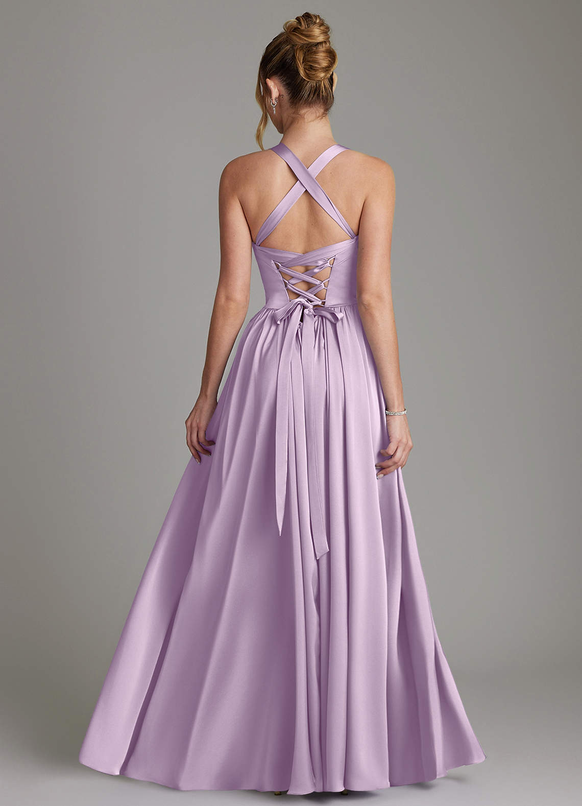 Francis A-Line V-Neck Stretch Satin Bridesmaid Dress in Frosted Lilac