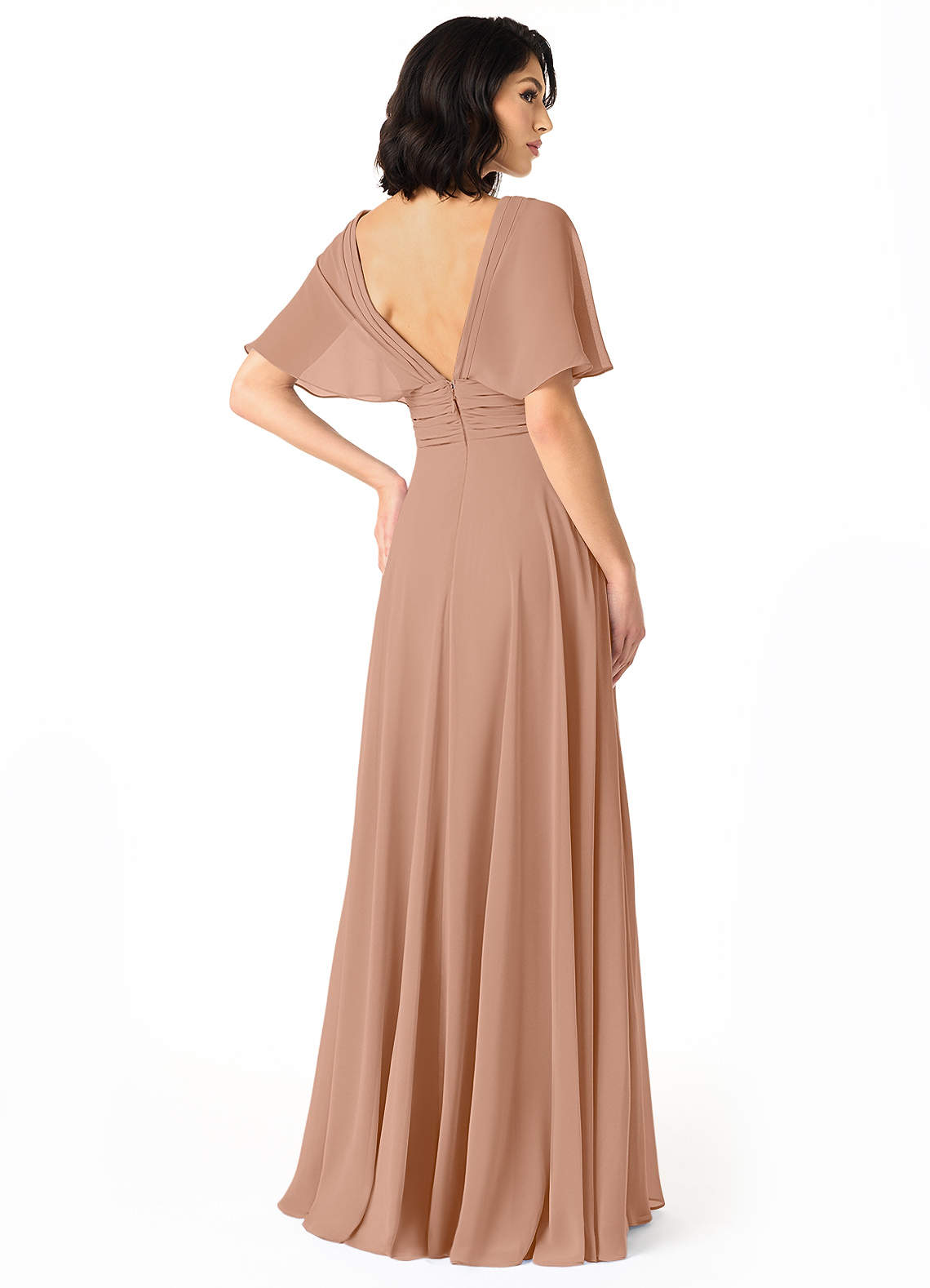 Pamela A-Line V-Neck Chiffon Bridesmaid Dress in Champagne Rose