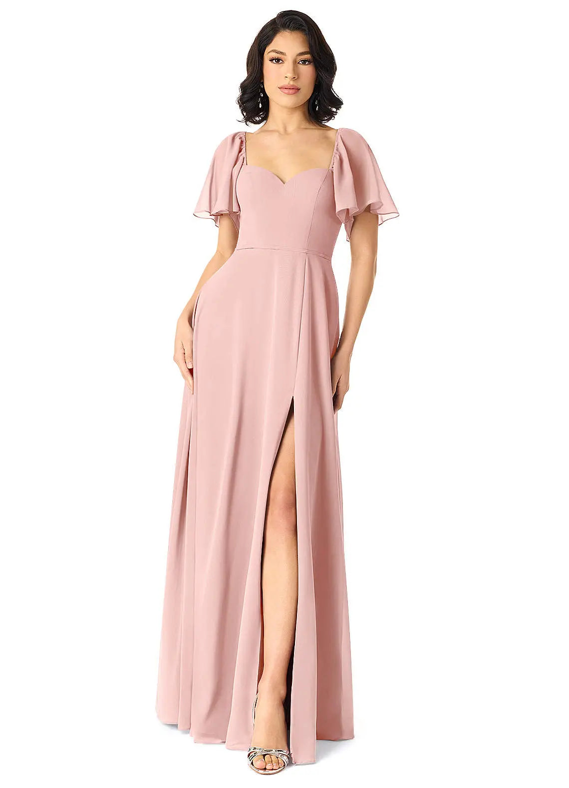 Chloe A-Line Sweetheart Chiffon Bridesmaid Dress in Powder Pink