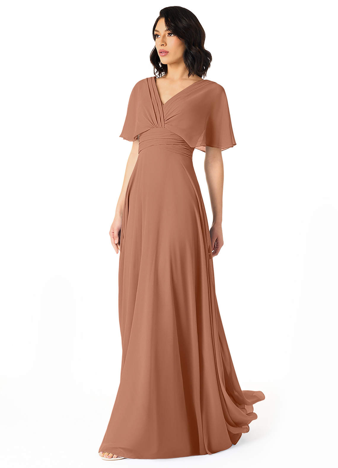 Pamela A-Line V-Neck Chiffon Bridesmaid Dress in Bronzer