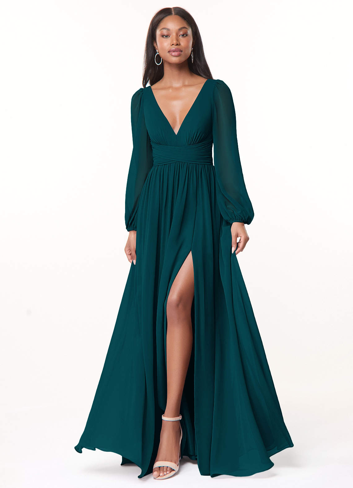 Norah A-Line V-Neck Chiffon Bridesmaid Dress in Pine