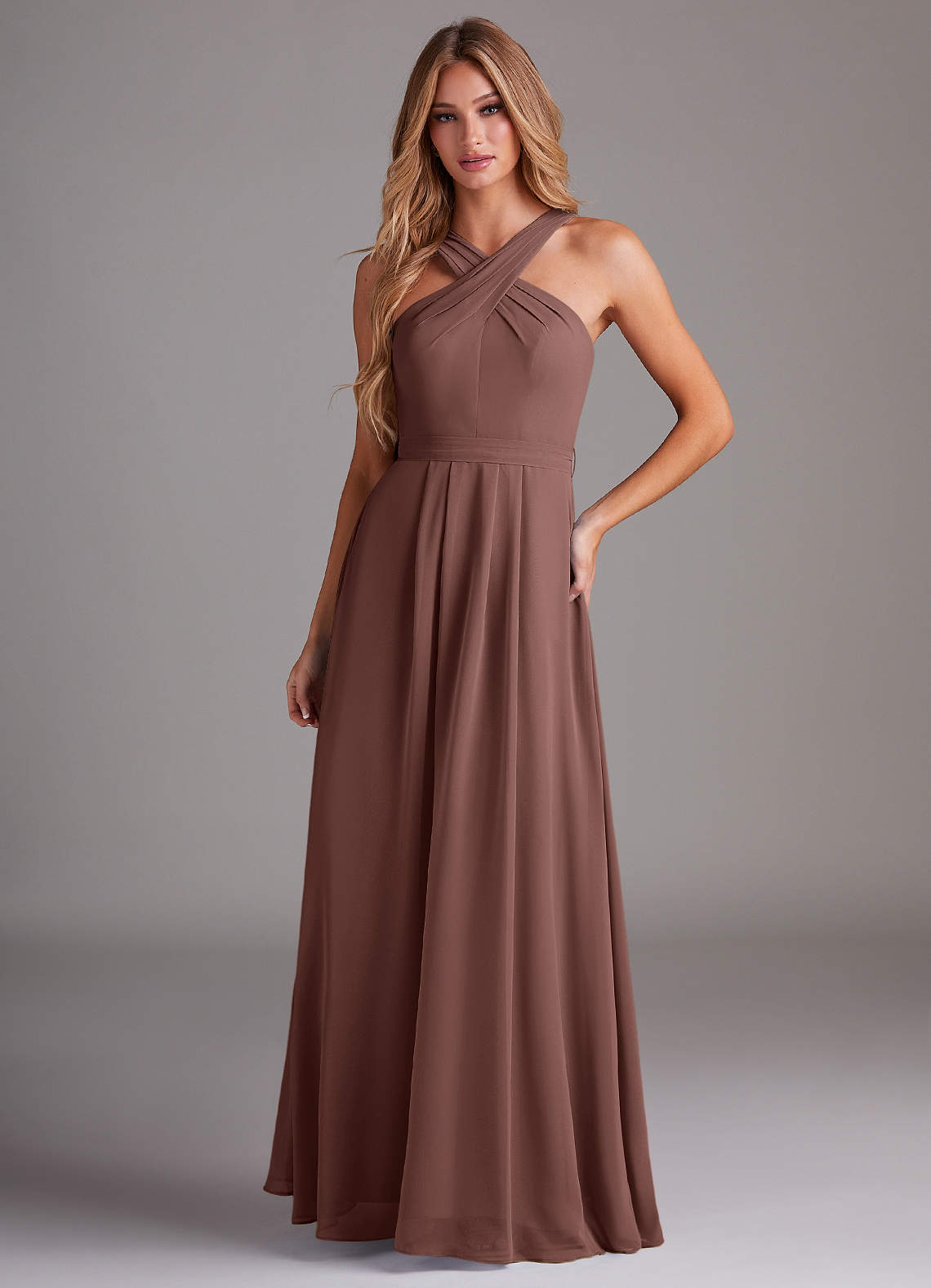 Dixie A-Line Halter Chiffon Bridesmaid Dress in Espresso