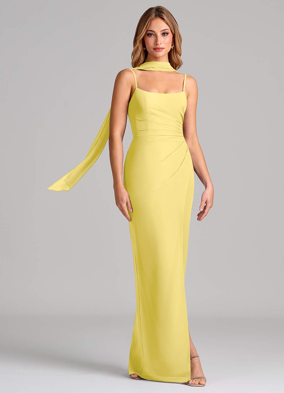 Calandra Sheath Scoop-Neck Chiffon Bridesmaid Dress in Canary