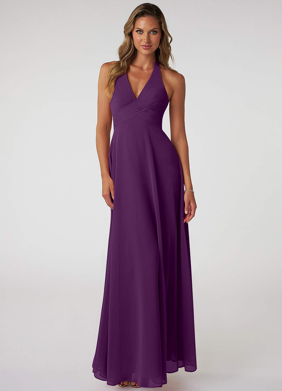 Tessie A-Line V-Neck Chiffon Bridesmaid Dress in Grape