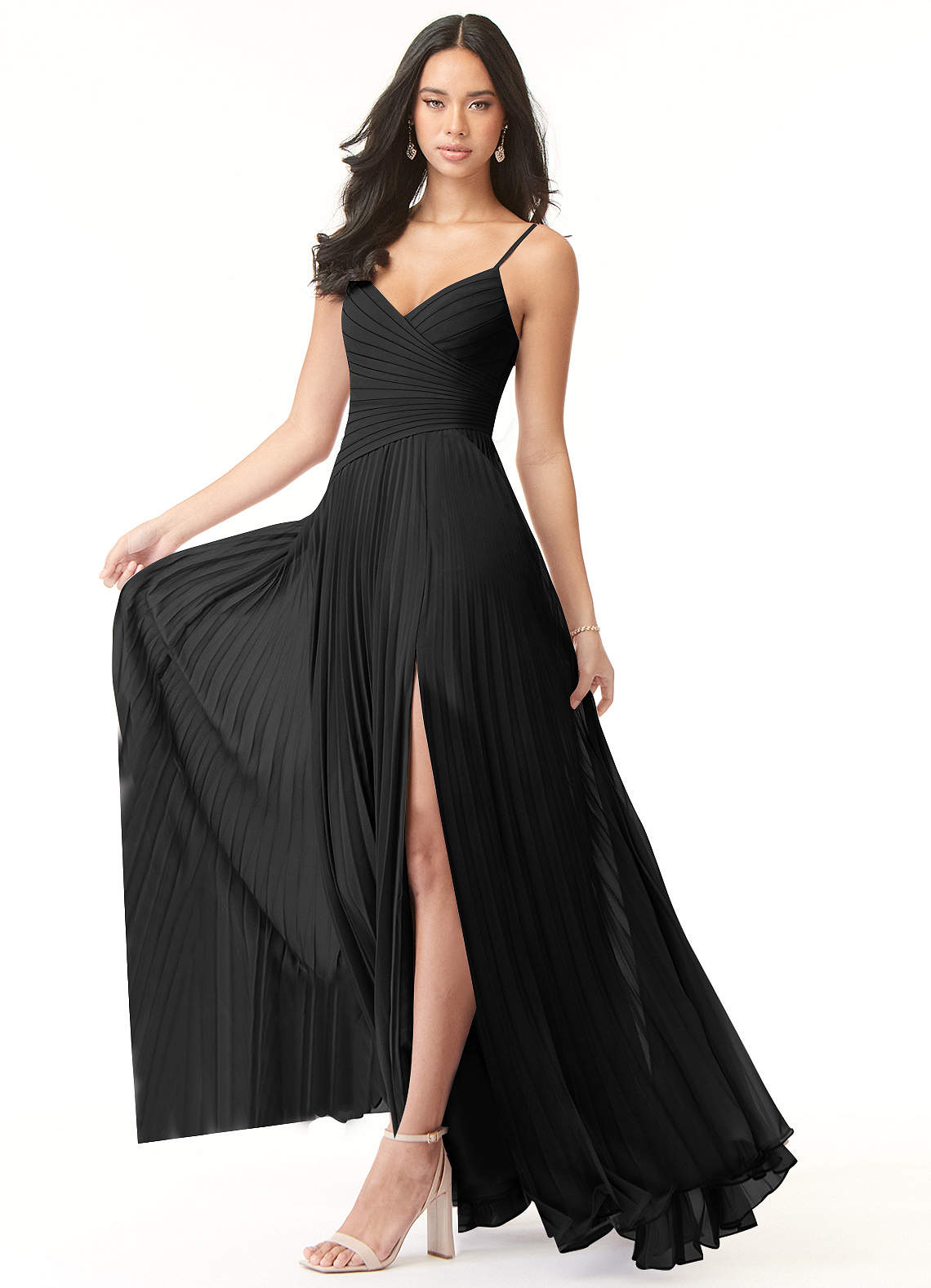 Vini A-Line V-Neck Chiffon Bridesmaid Dress in black