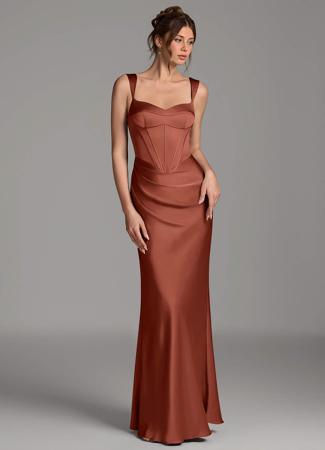 Mela Sheath Sweetheart Stretch Satin Bridesmaid Dress in Auburn
