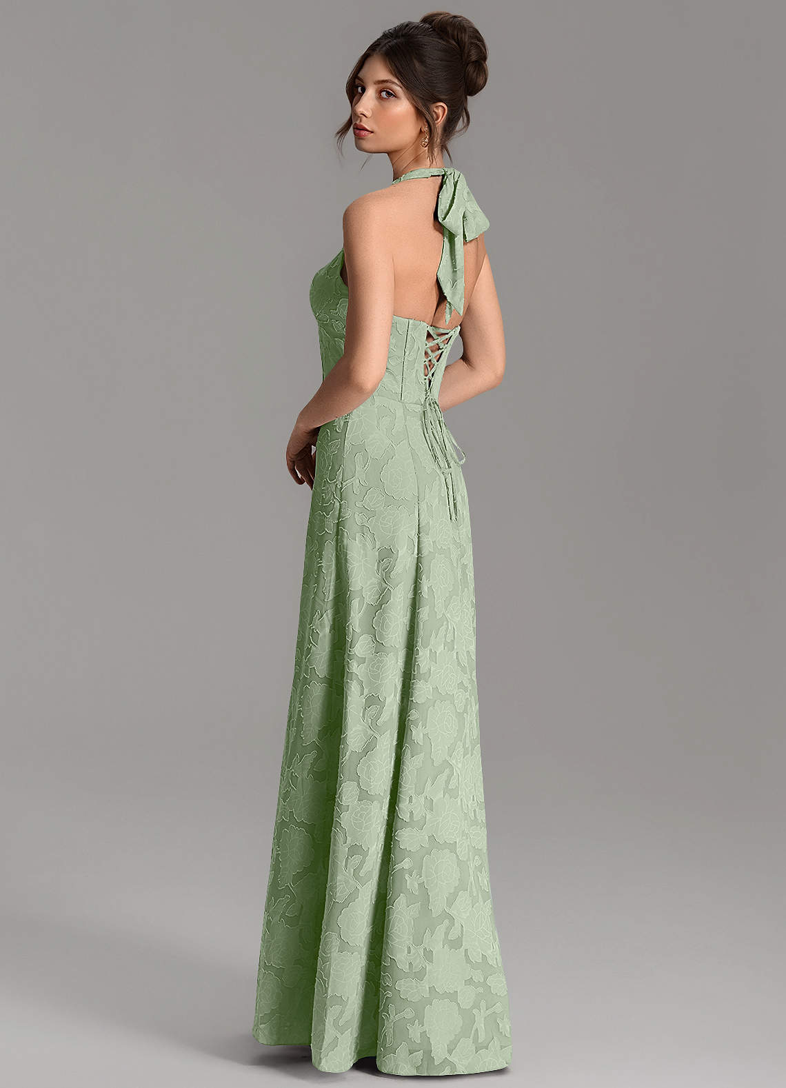 Nia A-Line V-Neck Floral Burnout Bridesmaid Dress in Dusty Sage
