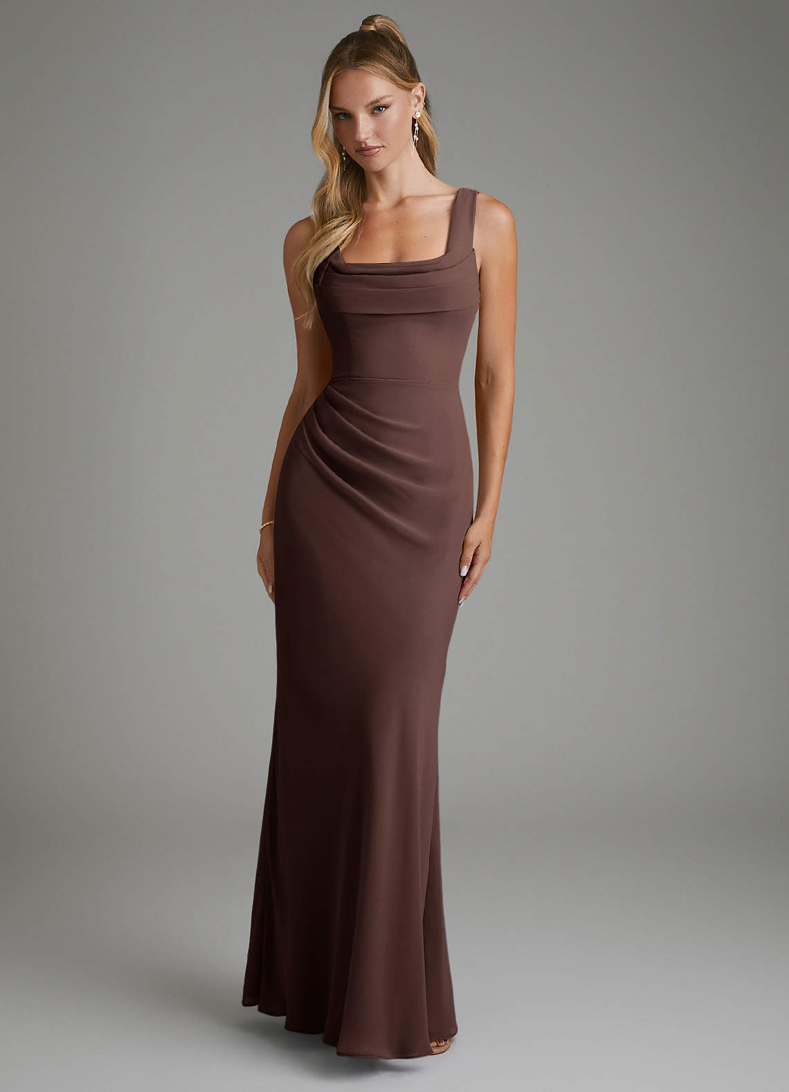 Asa Sheath Square-Neck Chiffon Bridesmaid Dress in Ganache
