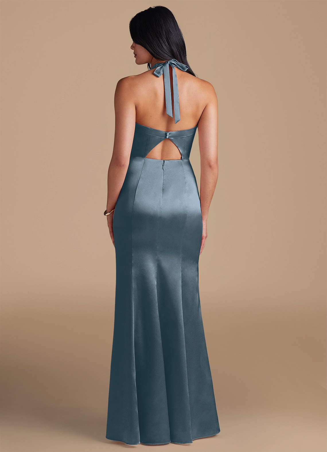 Emeria Sheath Halter Metallic Satin Bridesmaid Dress in Twilight