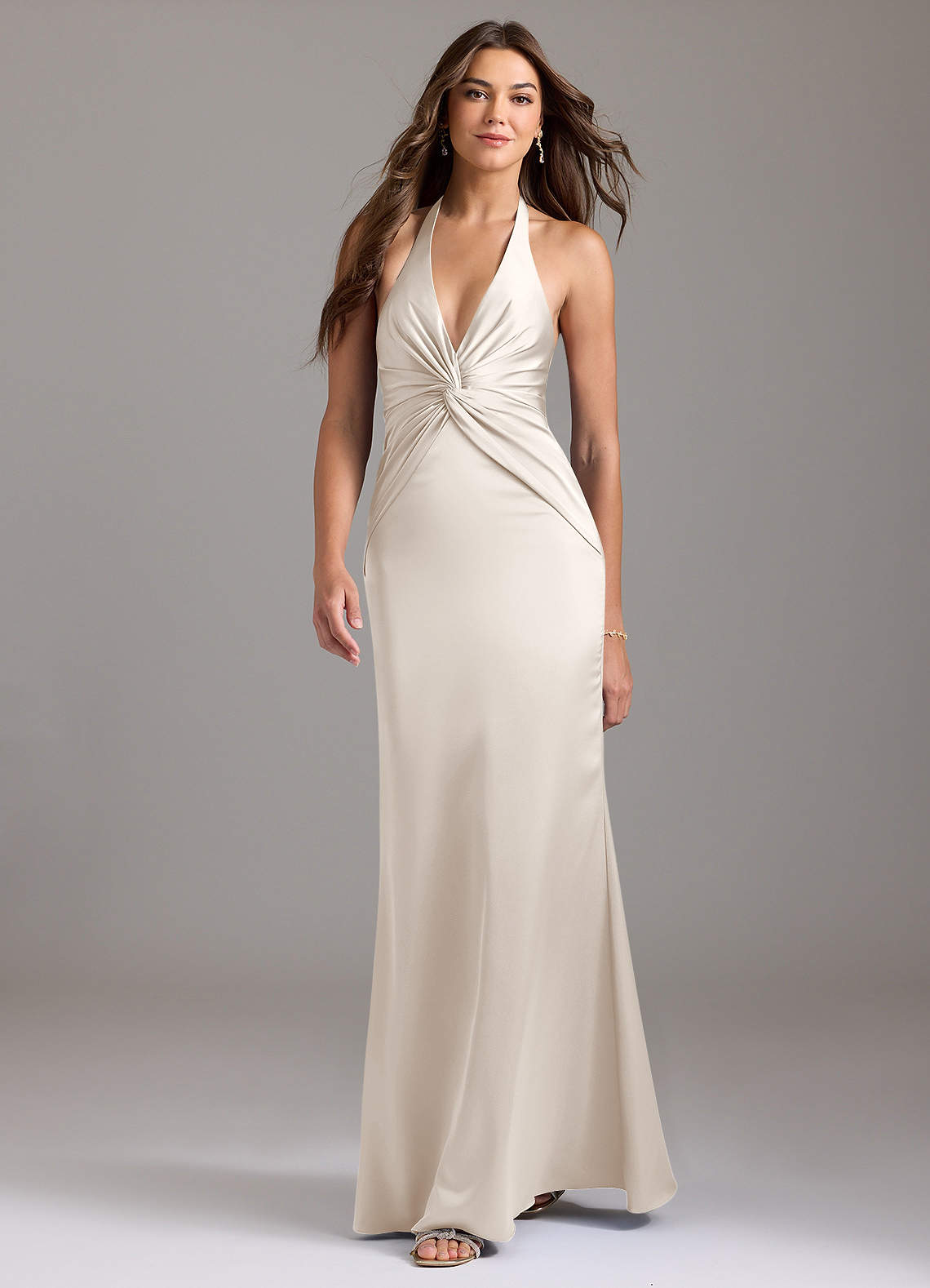 Valerie Mermaid V-Neck Stretch Satin Bridesmaid Dress in White Alabaster