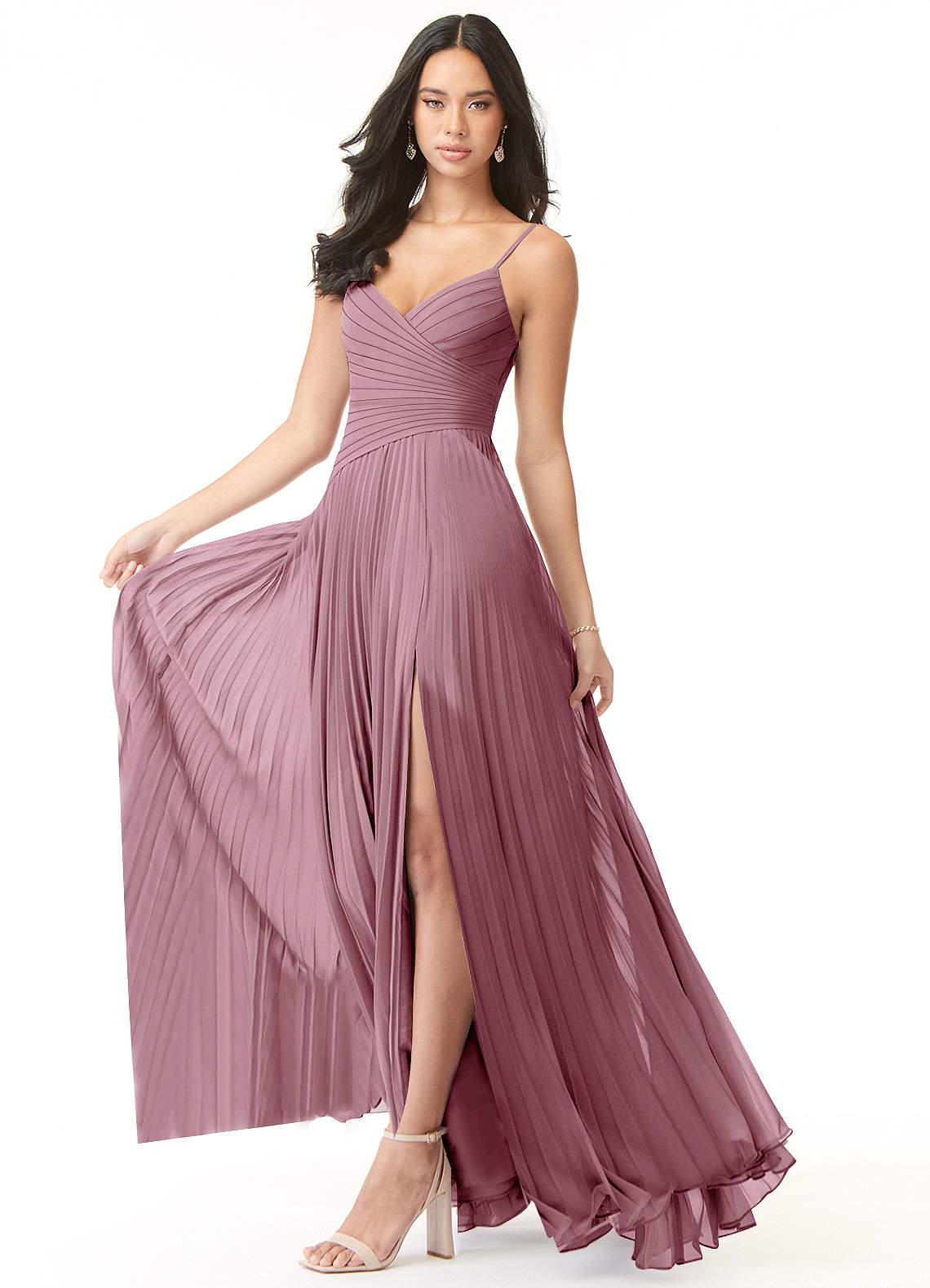 Vini A-Line V-Neck Chiffon Bridesmaid Dress in Vintage Mauve