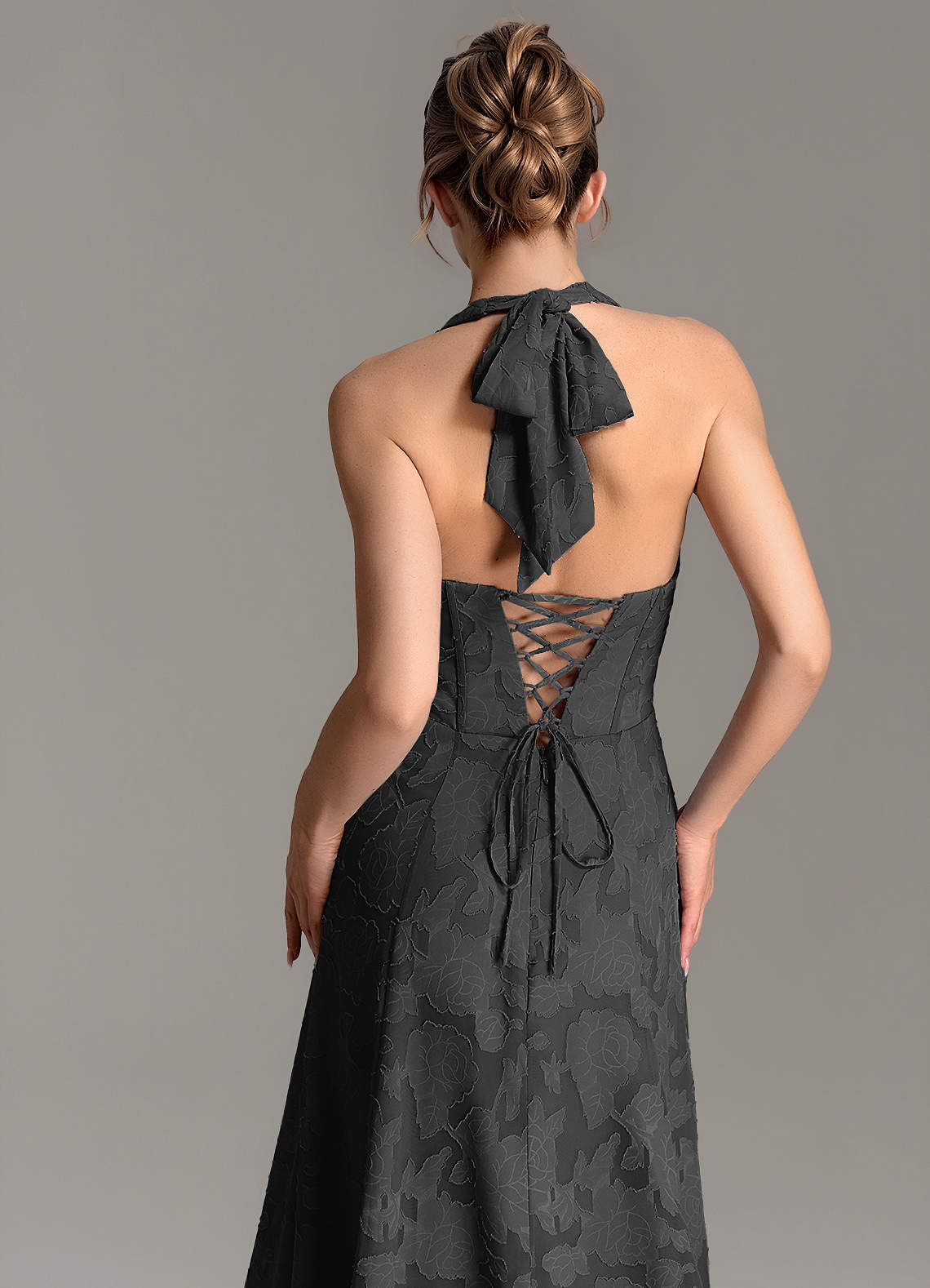 Nia A-Line V-Neck Floral Burnout Bridesmaid Dress in black