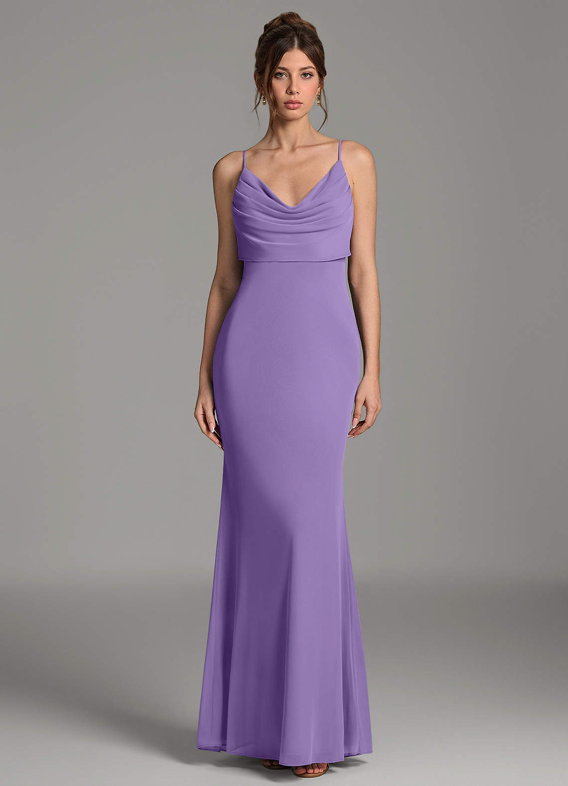 Zari Mermaid Cowl-Neck Mesh Bridesmaid Dress in Tahiti