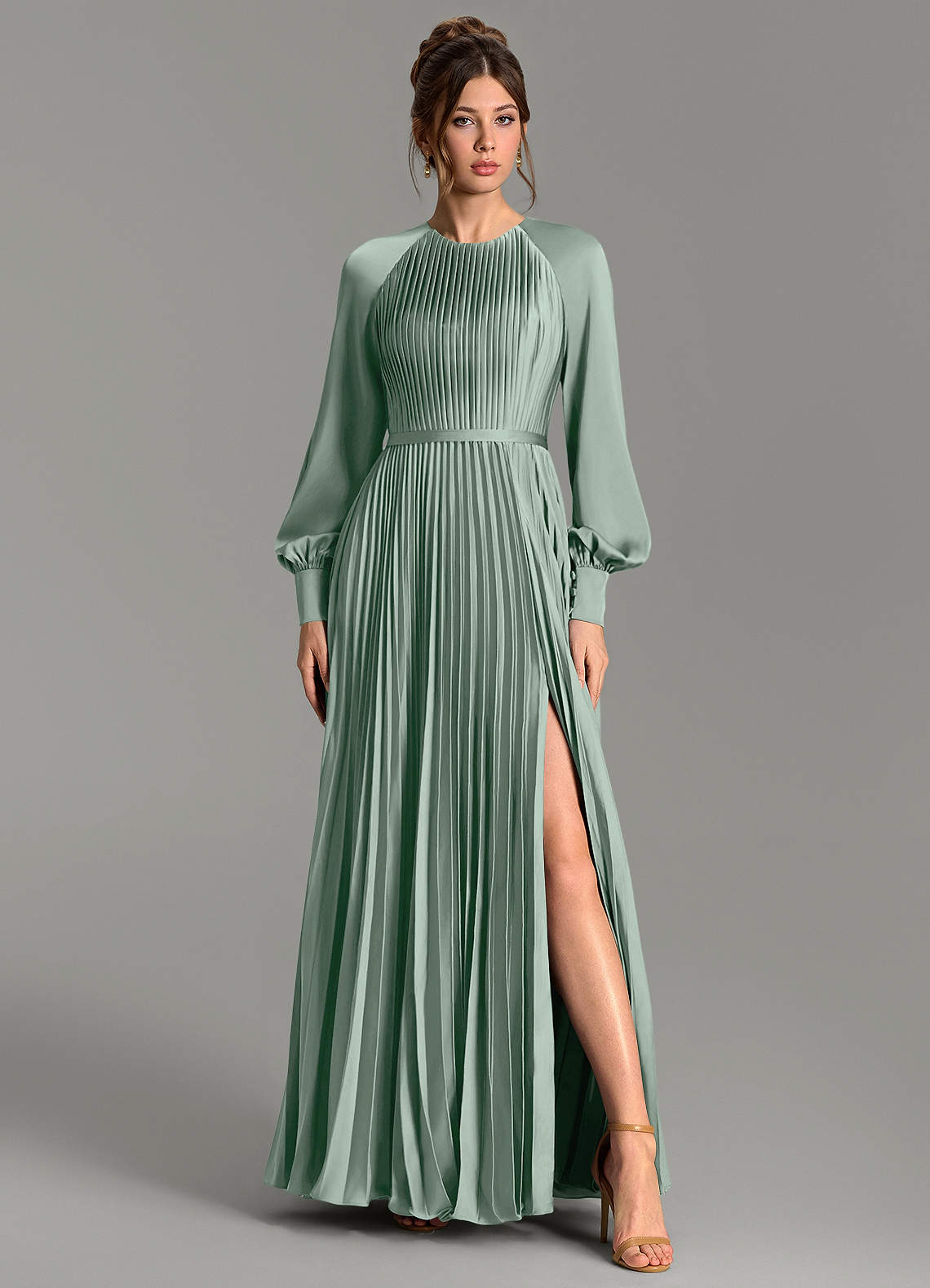 Grayson A-Line Scoop-Neck Stretch Satin Bridesmaid Dress in Agave