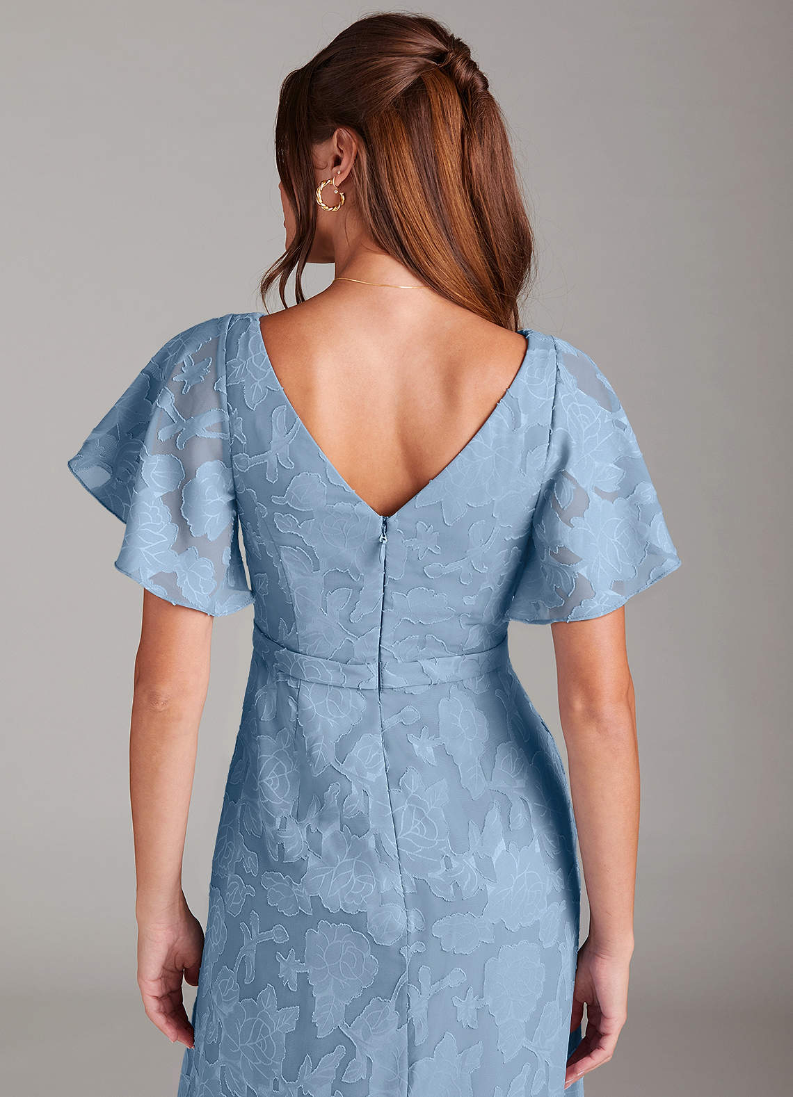 Ambrosia A-Line V-Neck Floral Burnout Bridesmaid Dress in Powder Blue